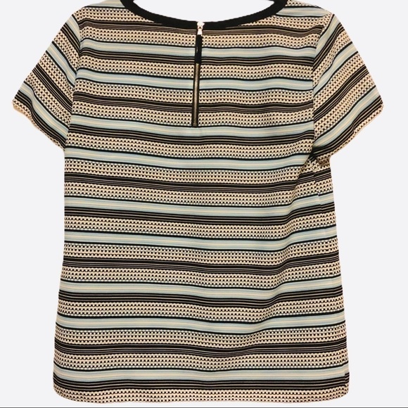 Talbots Striped Blouse Short Sleeve Blue Black Tan Size 6 - Picture 3 of 8